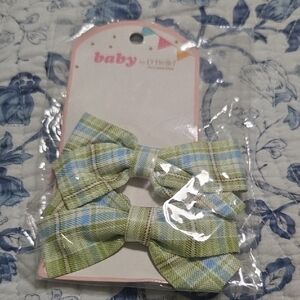 Green Plaid Bow Hair Ponytail Holders